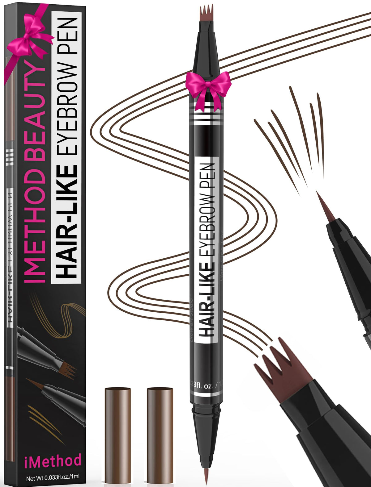 iMethod Microblading Eyebrow Pen - 2-in-1 Dark Brown Pencil with Fork & Brush Tips for Natural Brows