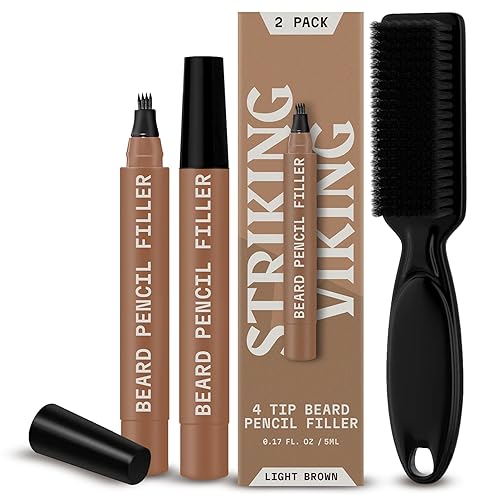 Striking Viking Beard Pencil Filler 2 Pack – Waterproof Light Brown Pen & Brush Kit For Men