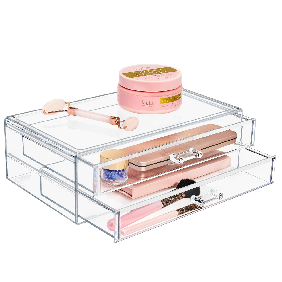 Sorbus Stackable Acrylic Drawers - Clear Makeup Organizer For Vanity & Bathroom, 2-Drawer