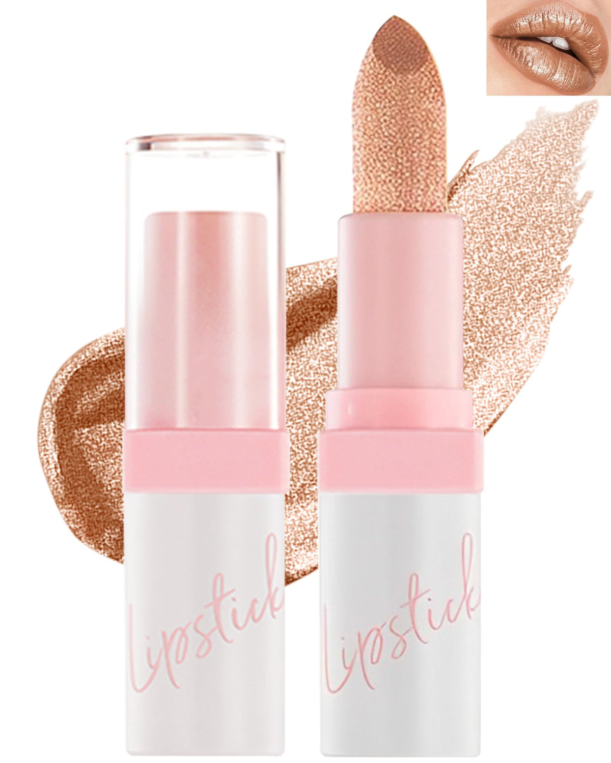 Lysdefeu Diamond Glitter Matte Lipstick - Longlasting Waterproof Nude Brown Shimmer, 0.12 Oz