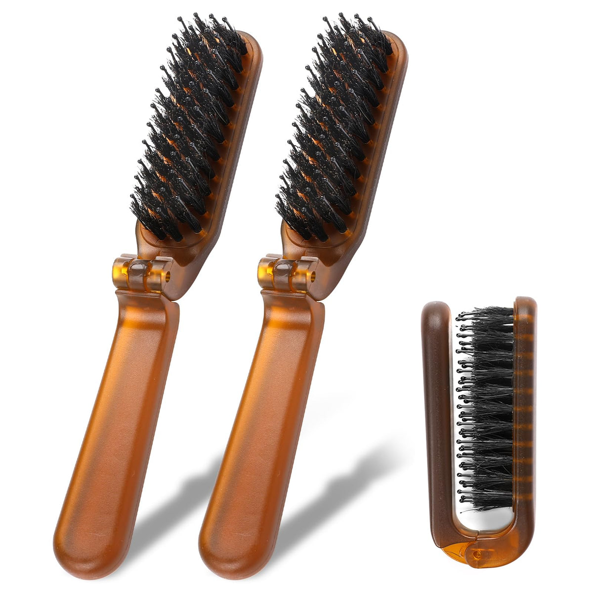 Mozeat Lens 2 Pack Folding Hair Brush - Travel Size, Boar Bristles & Nylon Pins, Compact Detangler