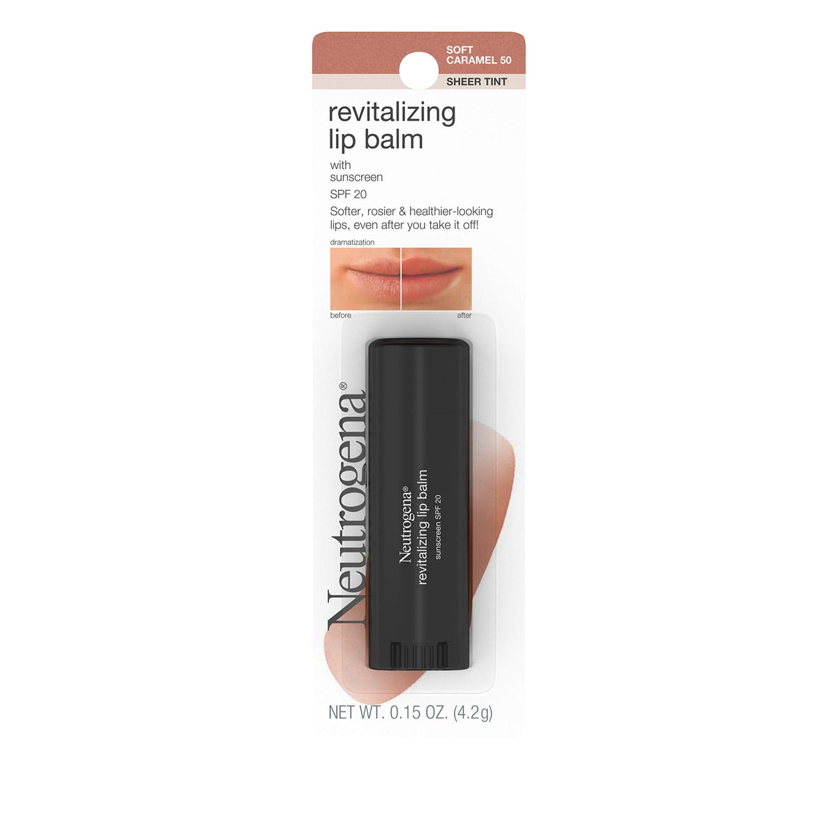 Neutrogena Revitalizing Tinted Lip Balm Spf 20 - Soft Caramel, 0.15 Oz, Moisturizing