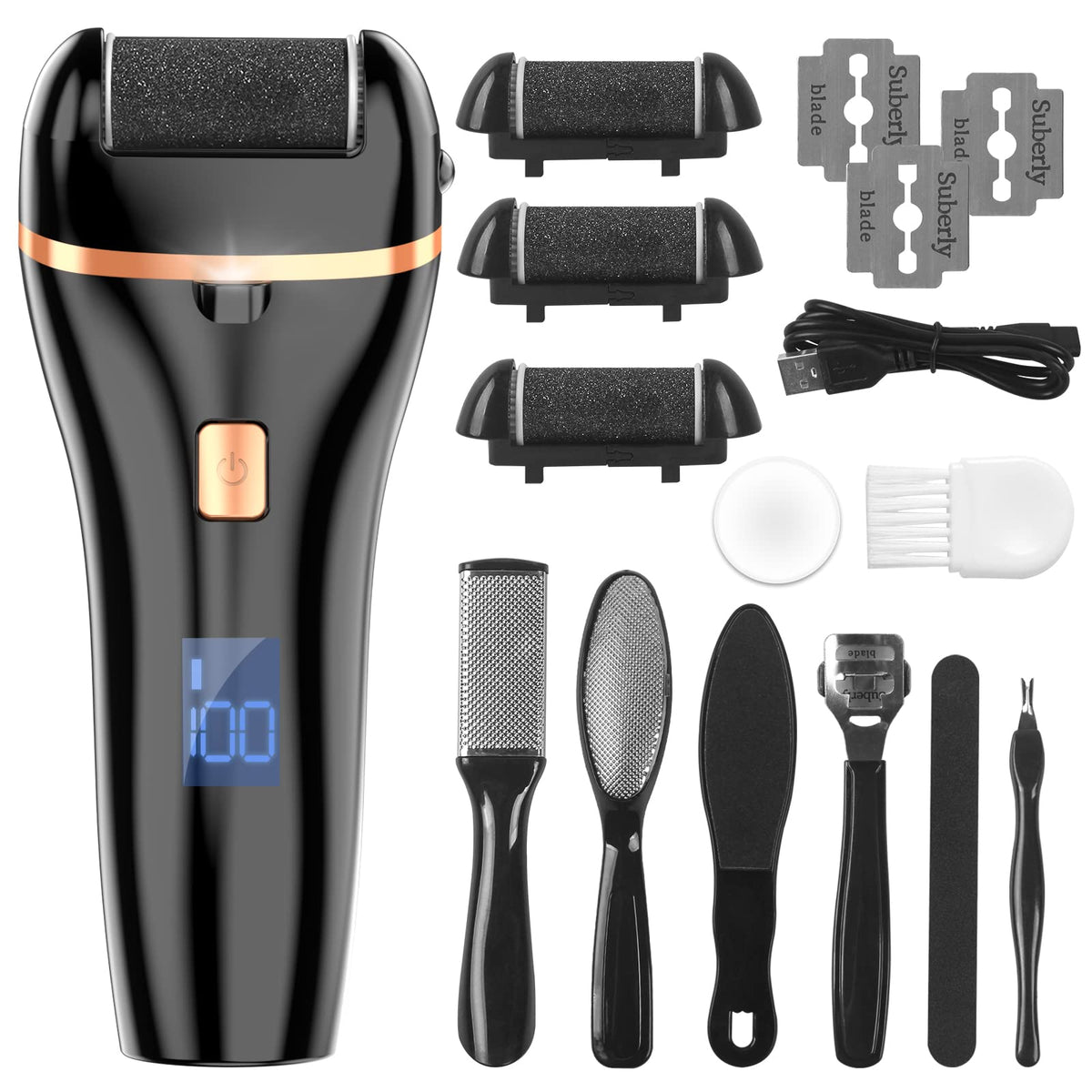 Dongyin Electric Feet Callus Remover - Rechargeable Waterproof Pedicure Tool With 3 Roller Heads