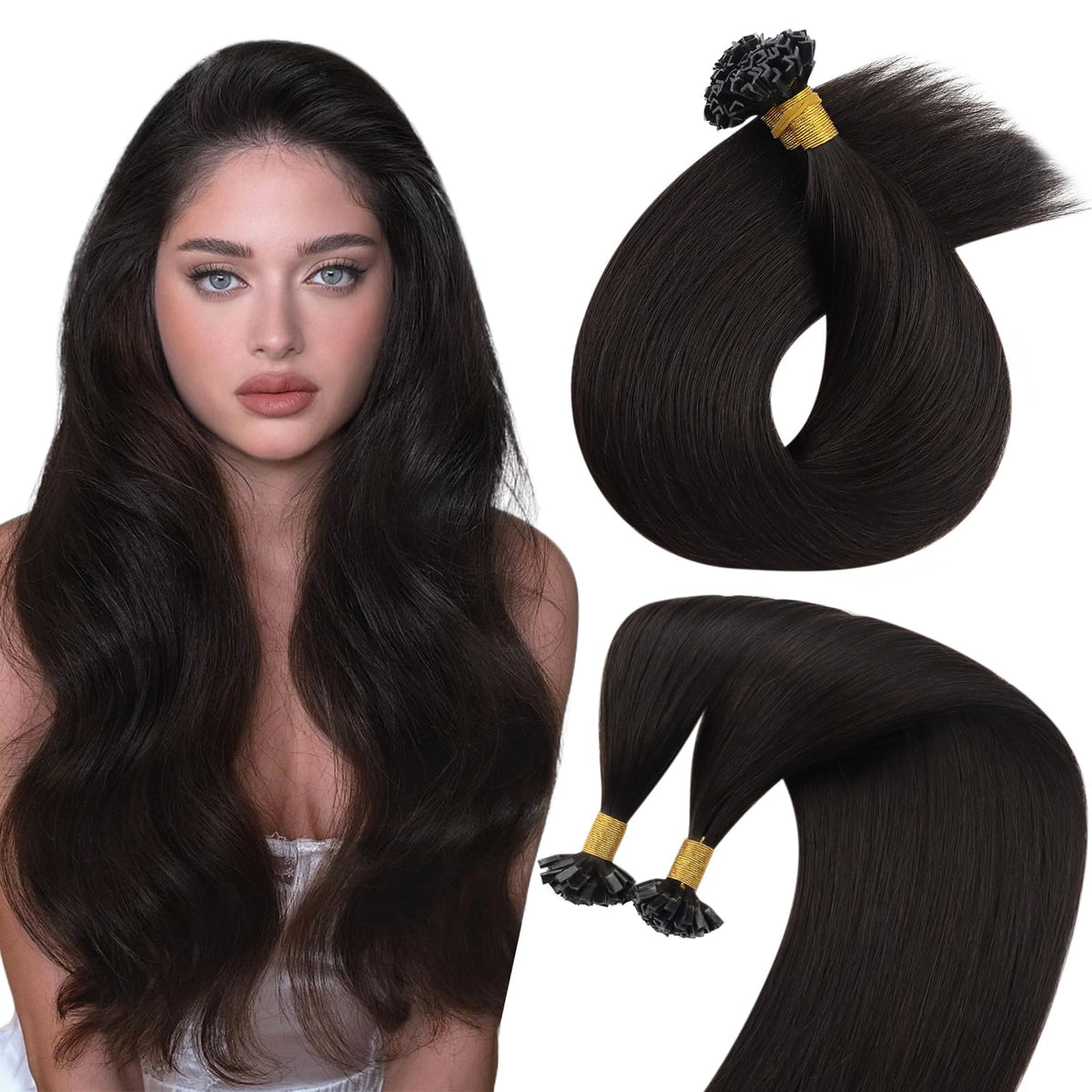 Sunny Hair 20&quot; K Tip Hair Extensions Dark Brown Human Hair Pre-Bonded 50g Keratin Tips