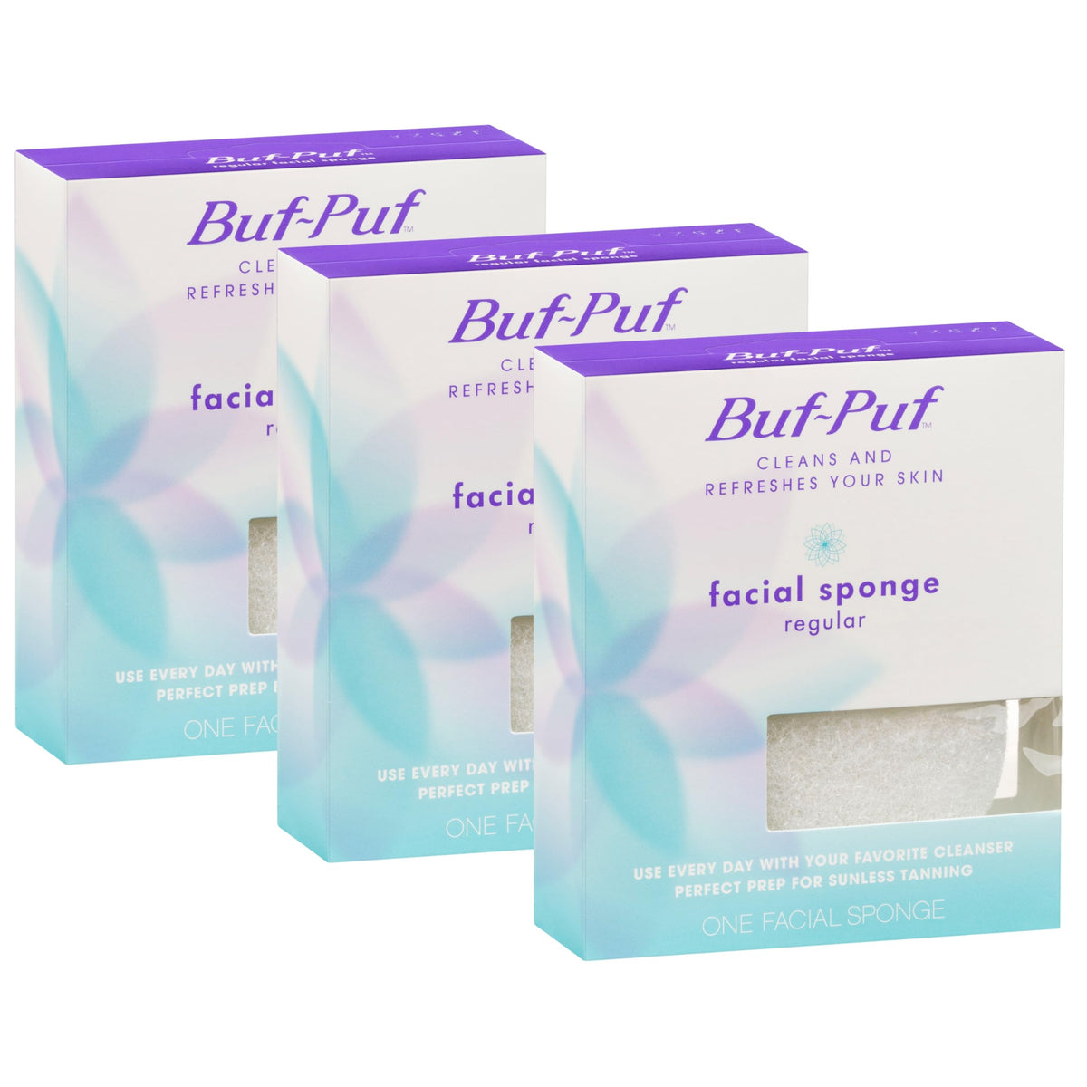 Buf-Puf Facial Sponge - Exfoliating, Reusable, Removes Dirt & Makeup, White, 3 Count