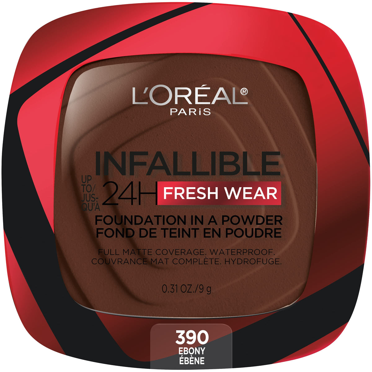 L'Oreal Paris Infallible Fresh Wear Foundation Powder, Waterproof, Ebony, 0.31 Oz.