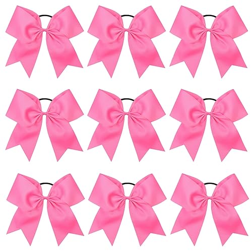 OAOLEER 8&quot; Jumbo Cheer Bows Set for Girls & Women - Hot Pink Hair Accessories (9PCS)