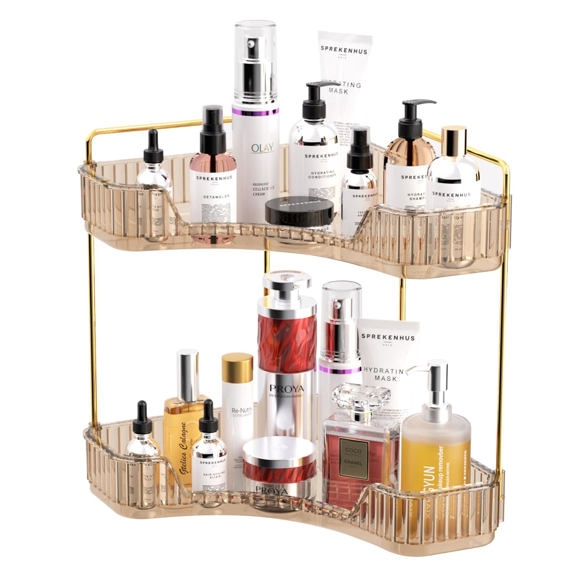 Gti Amber 2 Tier Bathroom Counter Organizer - Multi-Function Makeup & Perfume Tray For Dresser