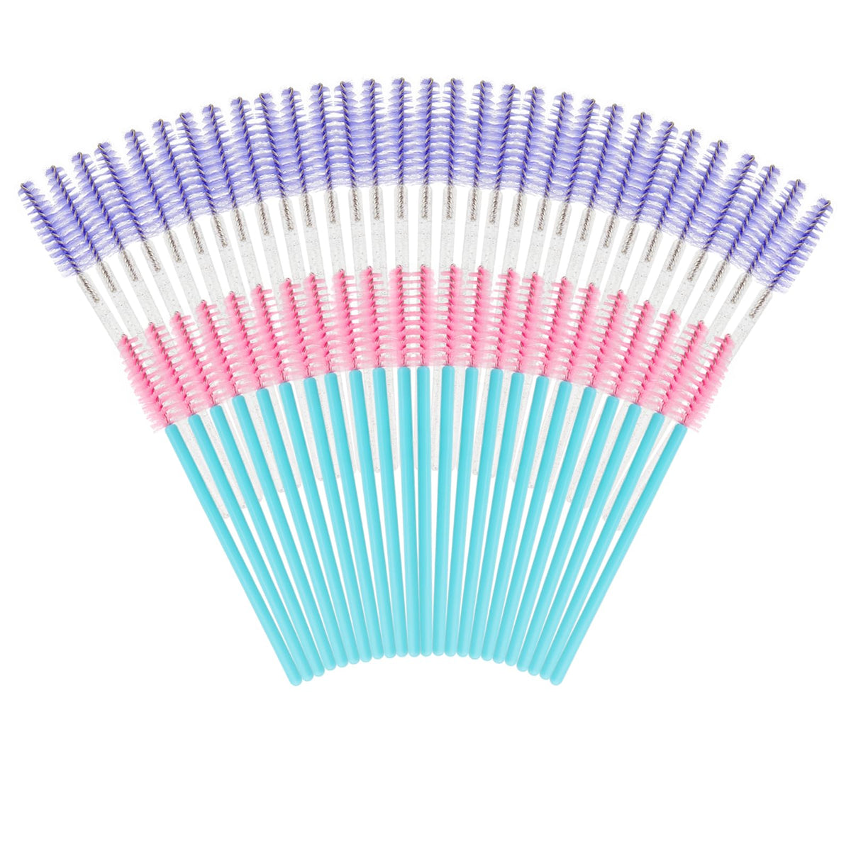 Myaokue 300Pcs Disposable Mascara Wands & Eyebrow Brushes - Makeup Applicator Kits (Purple/Blue Pink)