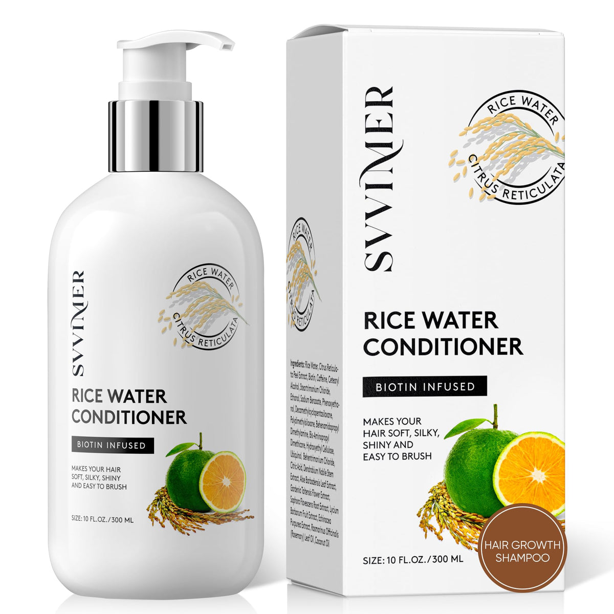 Svvimer Rice Water Conditioner - Biotin Thickening For Hair Loss, Sulfate Free, 10 Fl Oz