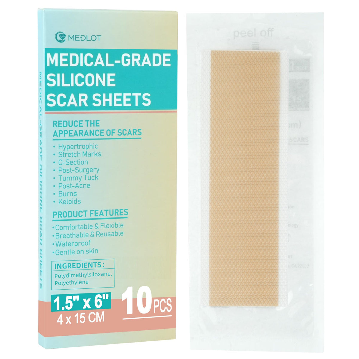 Medlot Silicone Scar Sheets - 10 Reusable Strips For Surgical, C-Section, Keloid, Acne Scars