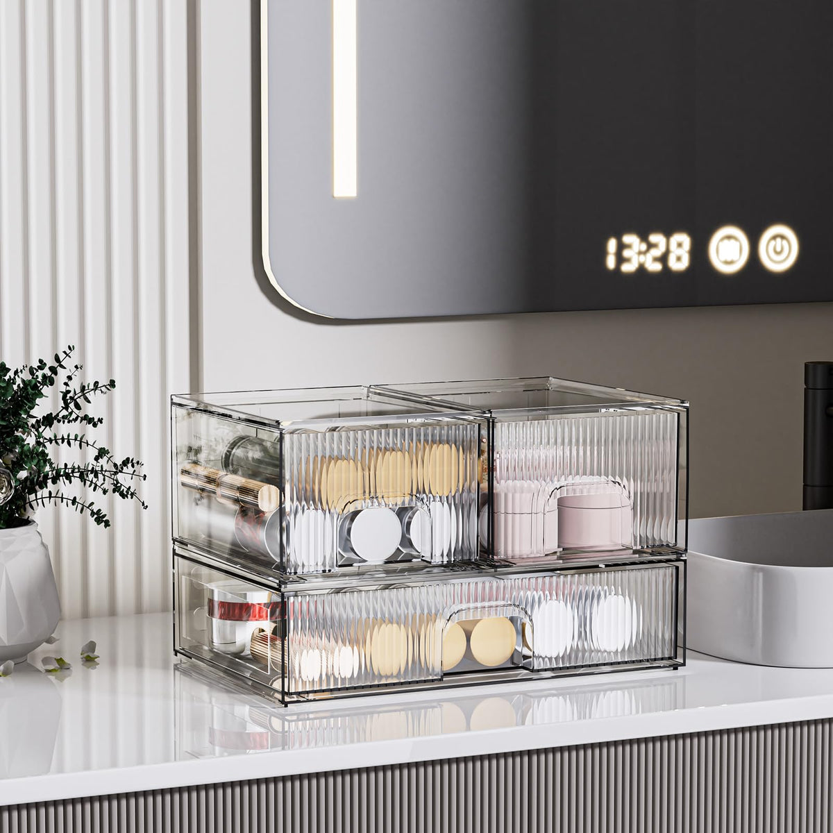 Fbotml Acrylic Stackable Storage Drawers - Clear Makeup Organizer For Vanity & Desk (3 Drawers)