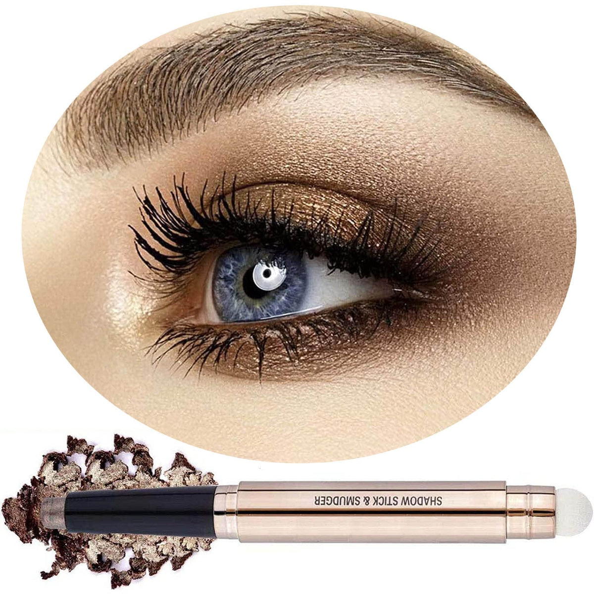 Daeuwiutr 2-In-1 Cocoa Brown Eyeshadow Stick & Sponge - Long Lasting Waterproof Glitter Pencil