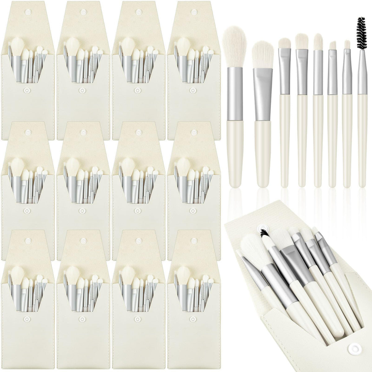 Tioncy 12 Sets Travel Makeup Brush Set - White Synthetic Fibre Brushes For Bridesmaid Gifts