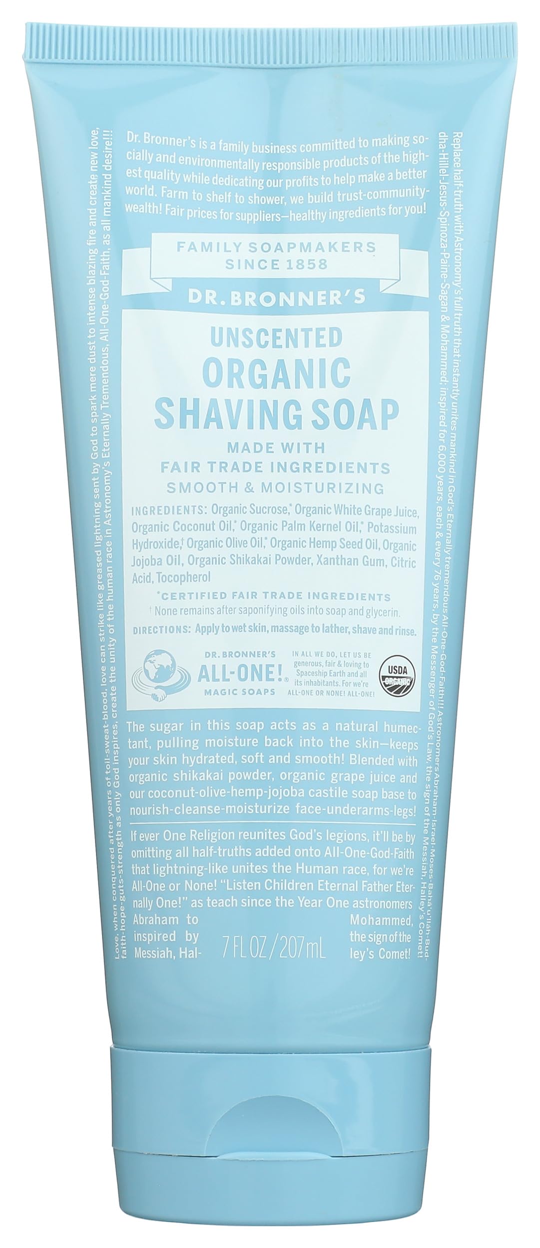 Dr. Bronner'S Unscented Magic Organic Shaving Soap Gel, 7 Fl Oz - Gentle Shave Formula