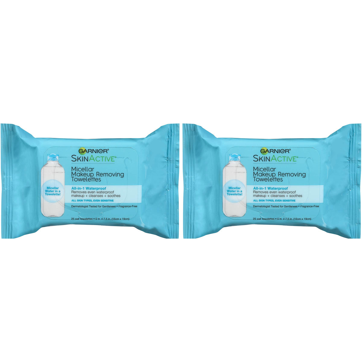 Garnier Micellar Waterproof Makeup Remover Wipes, 25 Count, Pack Of 2