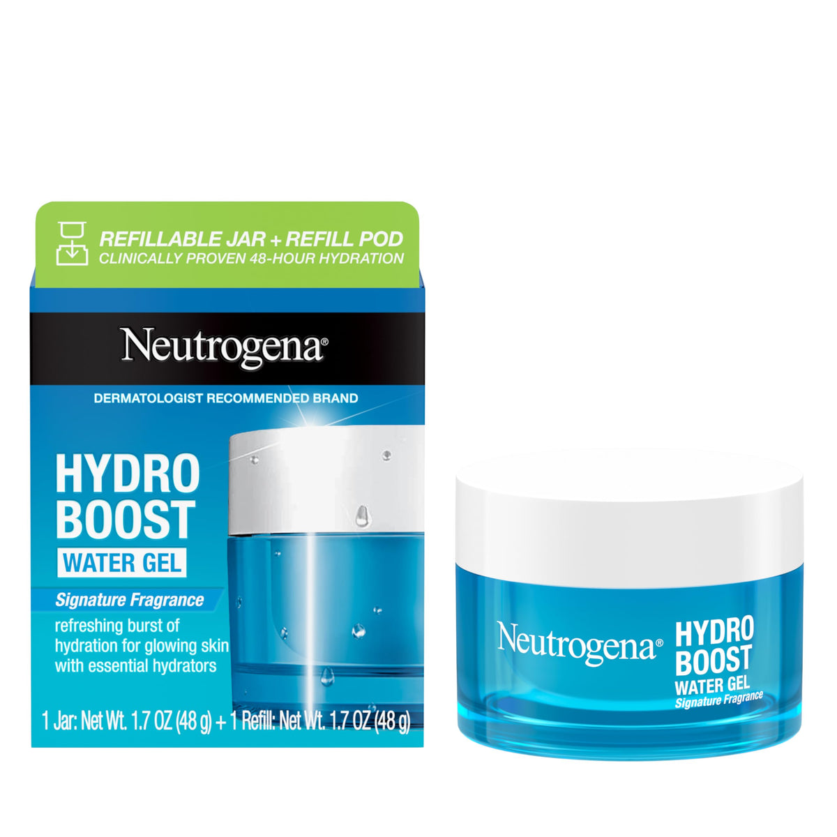 Neutrogena Hydro Boost Water Gel Moisturizer Kit With Refillable Jar & Hyaluronic Acid, 1.7 Oz