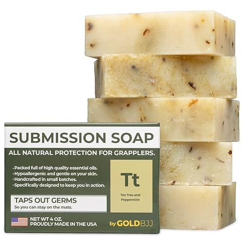 Gold BJJ Premium Tea Tree Oil Soap - 5-Pack of 4oz Bars for BJJ, Jiu Jitsu, Wrestling,