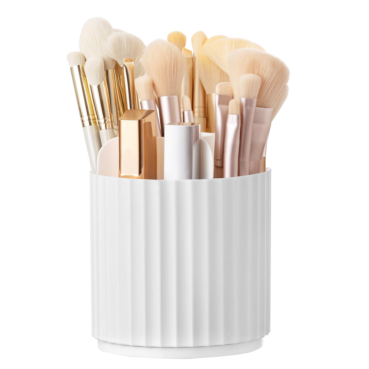 Hblife 360 Rotating Makeup Brush Holder - Dustproof Organizer For Vanity & Bathroom, White