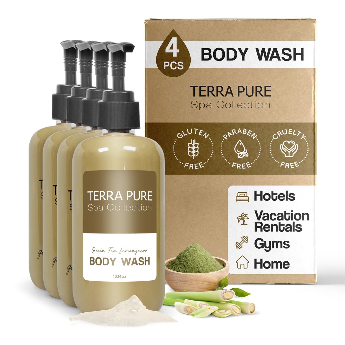 Terra Pure Body Wash Spa Collection - 10.14 Oz Pump Bottle | Pack Of 4 Hotel Amenities