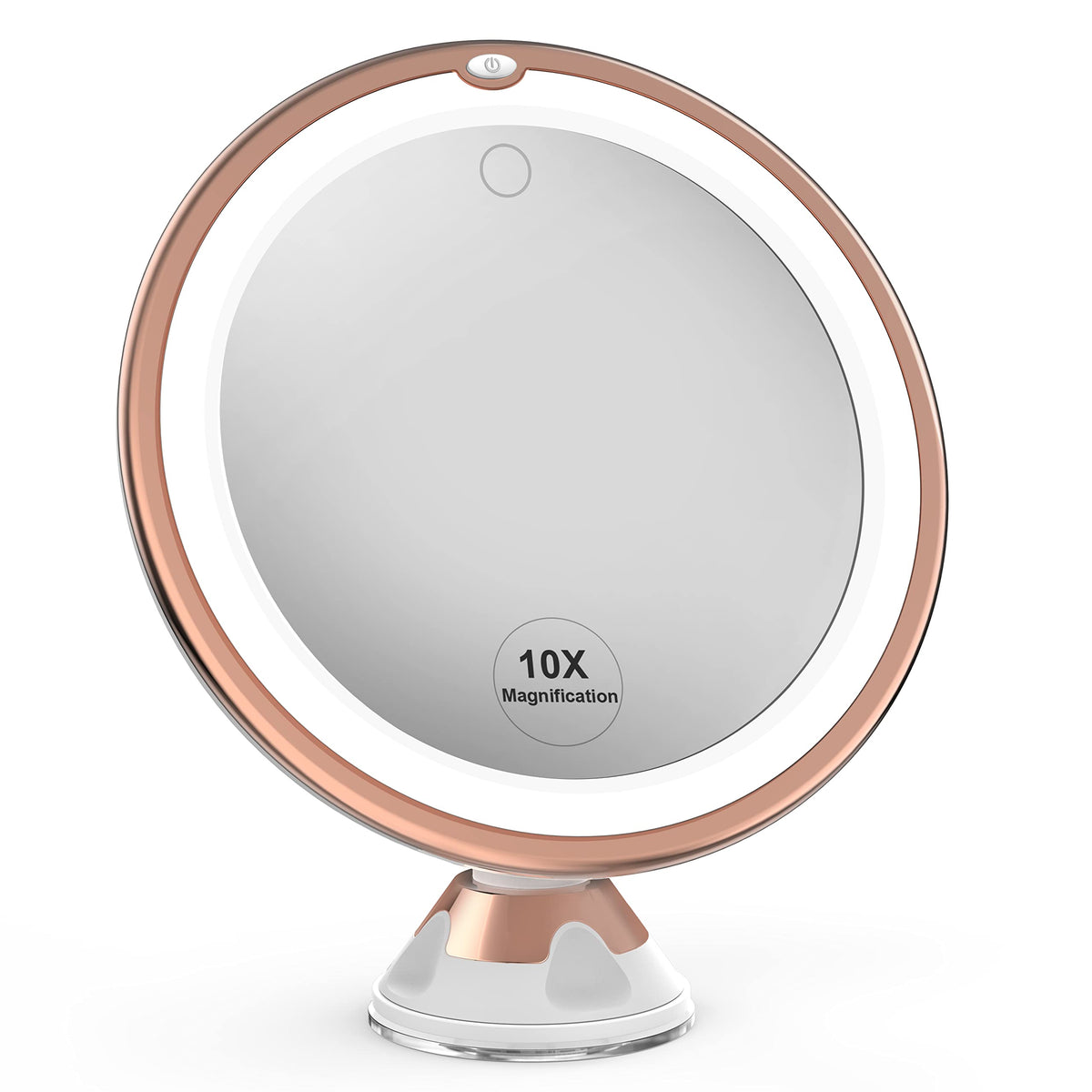 Venigo 10X Lighted Makeup Mirror, Touch Control, Suction Cup, 360° Rotation - Rose Gold