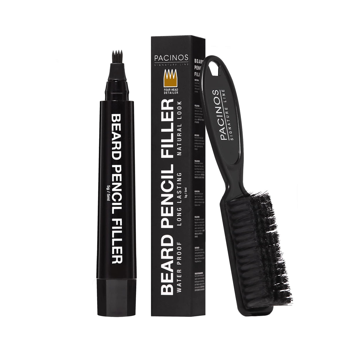 Pacinos Beard Pencil Filler - Waterproof, Long Lasting, Light Brown - Includes Bristle Brush