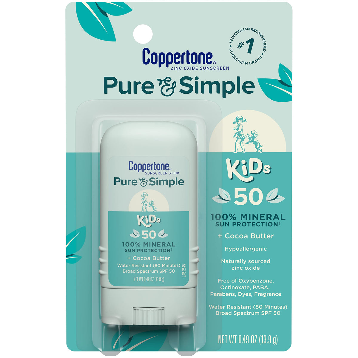 Coppertone Kids Sunscreen Stick Spf 50, Zinc Oxide, 0.49 Oz - Mineral Protection For Face & Body