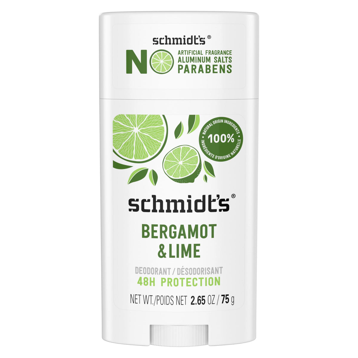 Schmidt'S Natural Deodorant, Aluminum Free, Bergamot & Lime, 24-Hour Odor Protection, 2.65