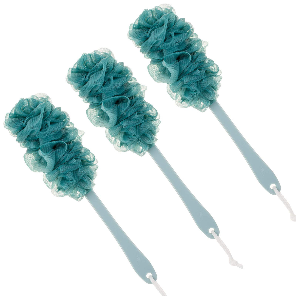 Arswin Back Scrubber 3-Pack - Long Handle Loofah Bath Brush, Soft Nylon Mesh For Exfoliating