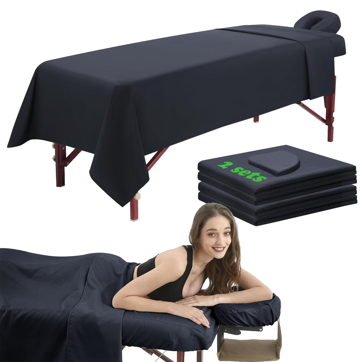 Omutavm 3 Piece Microfiber Massage Table Sheets Set - Soft, Waterproof, Black For Spa & Beauty