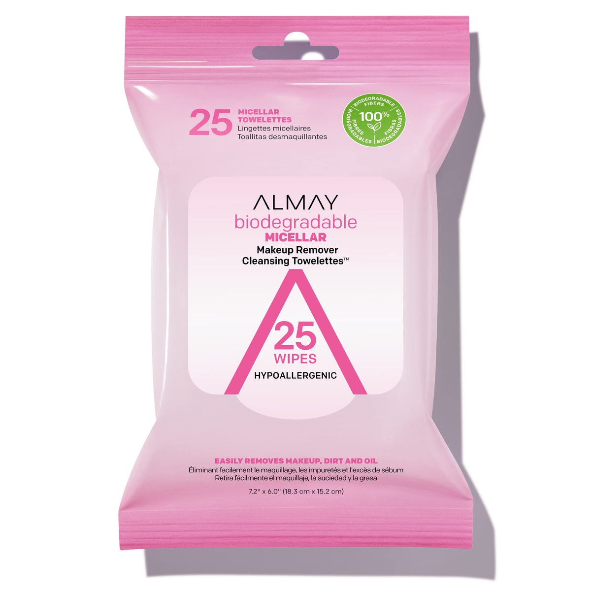 Almay Biodegradable Makeup Remover Wipes, Hypoallergenic Micellar Towelettes For Sensitive Skin, 25 Count