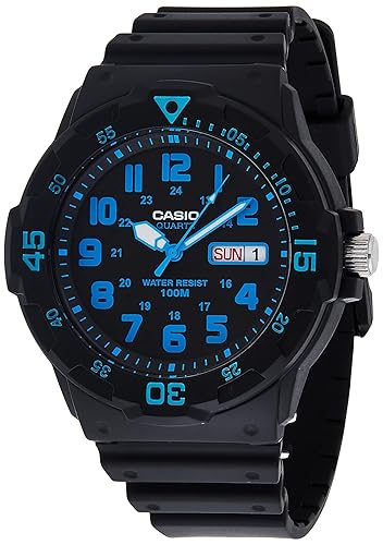 Casio Mrw200H Unisex Analog Watch, Black/Blue, 100M Wr, Stainless Steel, Resin Band