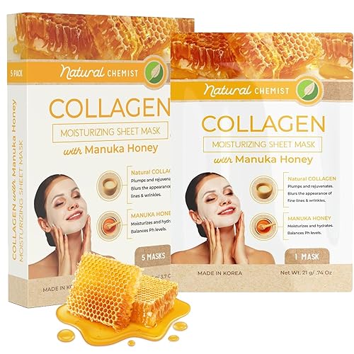 Natural Chemist Collagen & Manuka Honey Face Mask - Anti-Aging, Hydrating, 5 Masks