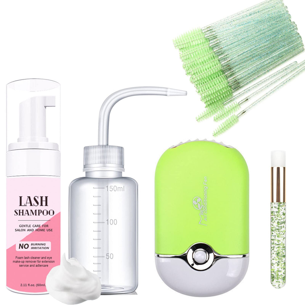 Aremod Lash Shampoo & Cleanser With Usb Fan, 60Ml Mousse, Mascara & Blackhead Brush - Green