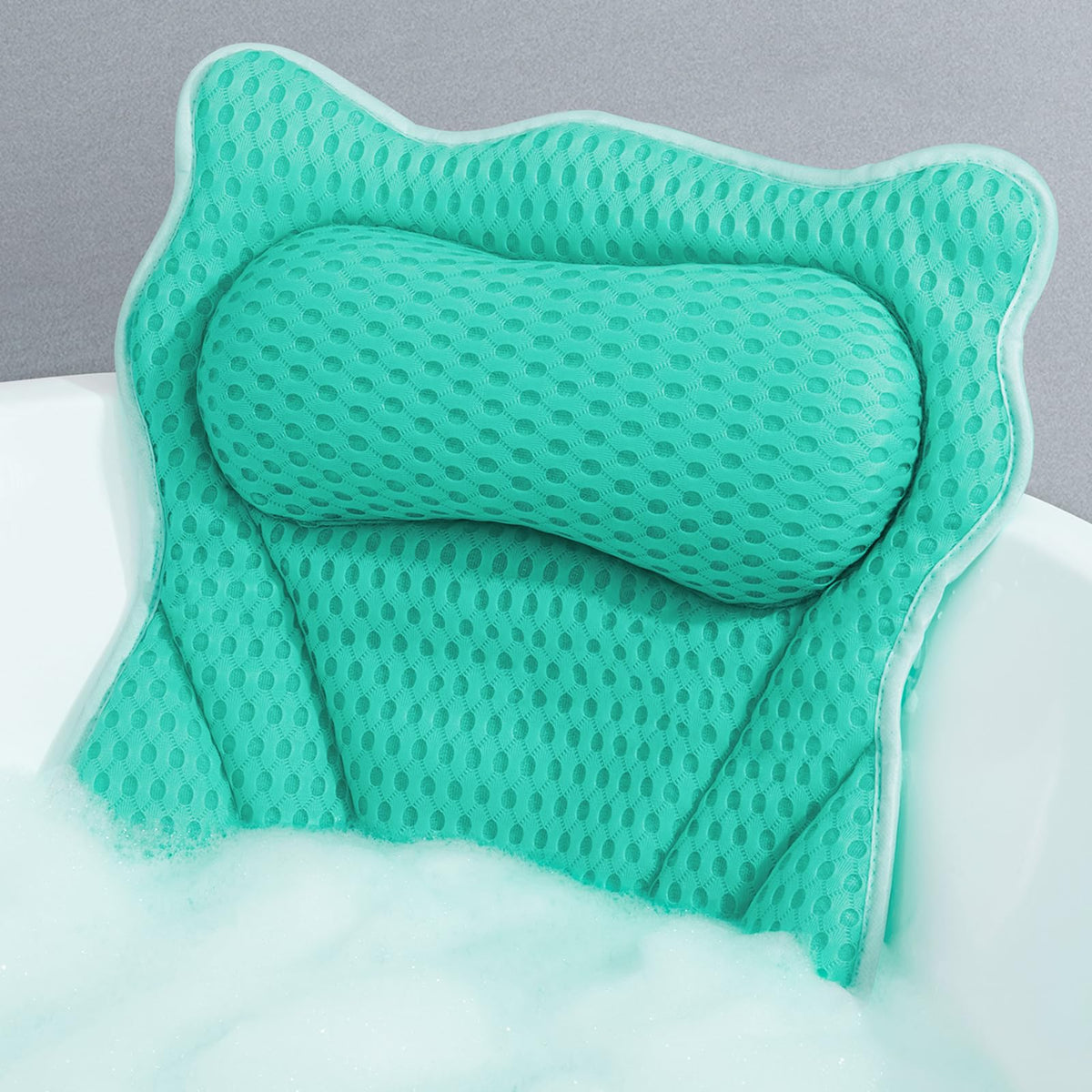 Mtdlyice Bath Pillow For Tub - Soft 4D Air Mesh, Neck & Back Support, 6 Suction Cups, Lake