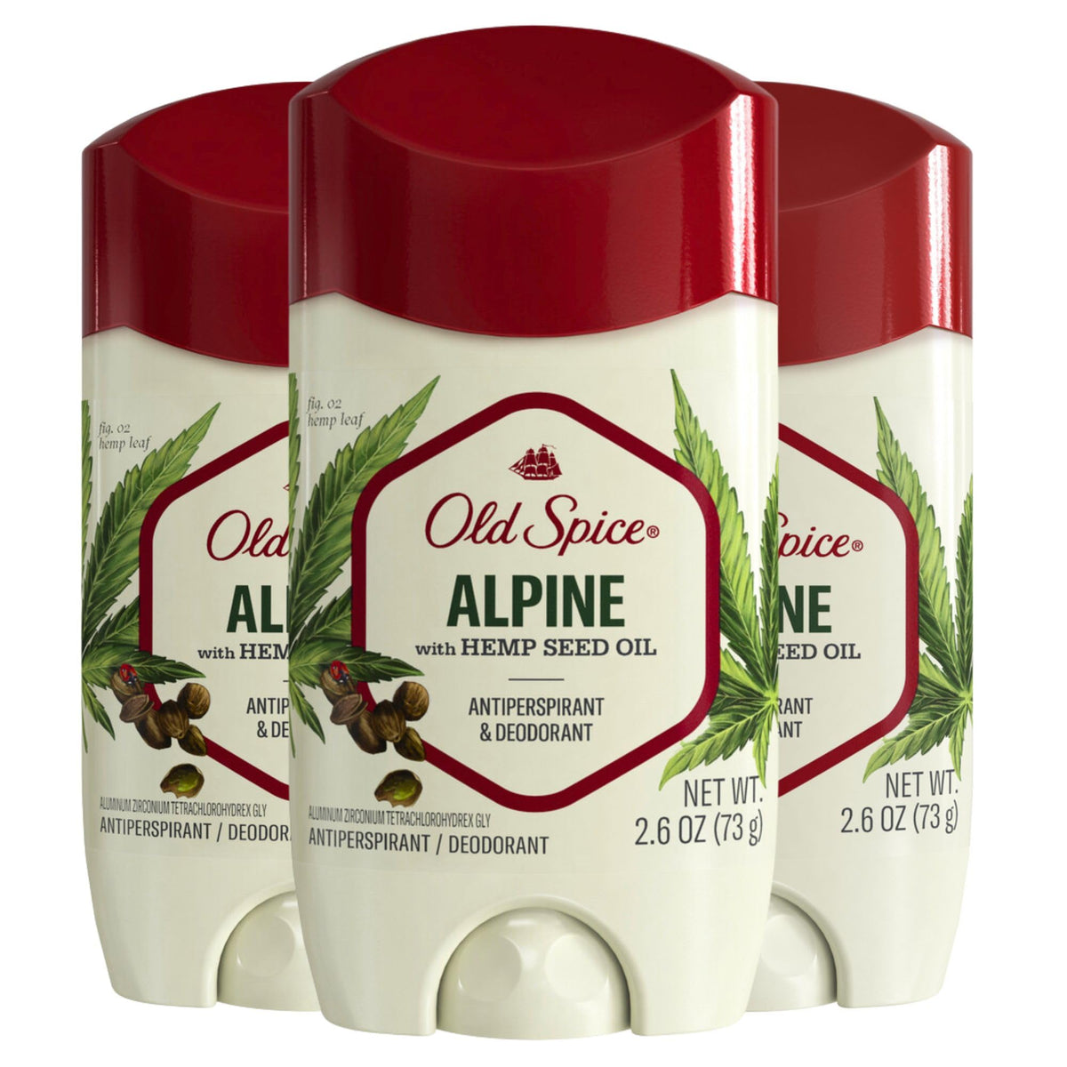 Old Spice Men'S Antiperspirant & Deodorant Alpine, 2.6Oz, Pack Of 3 With Hemp Oil