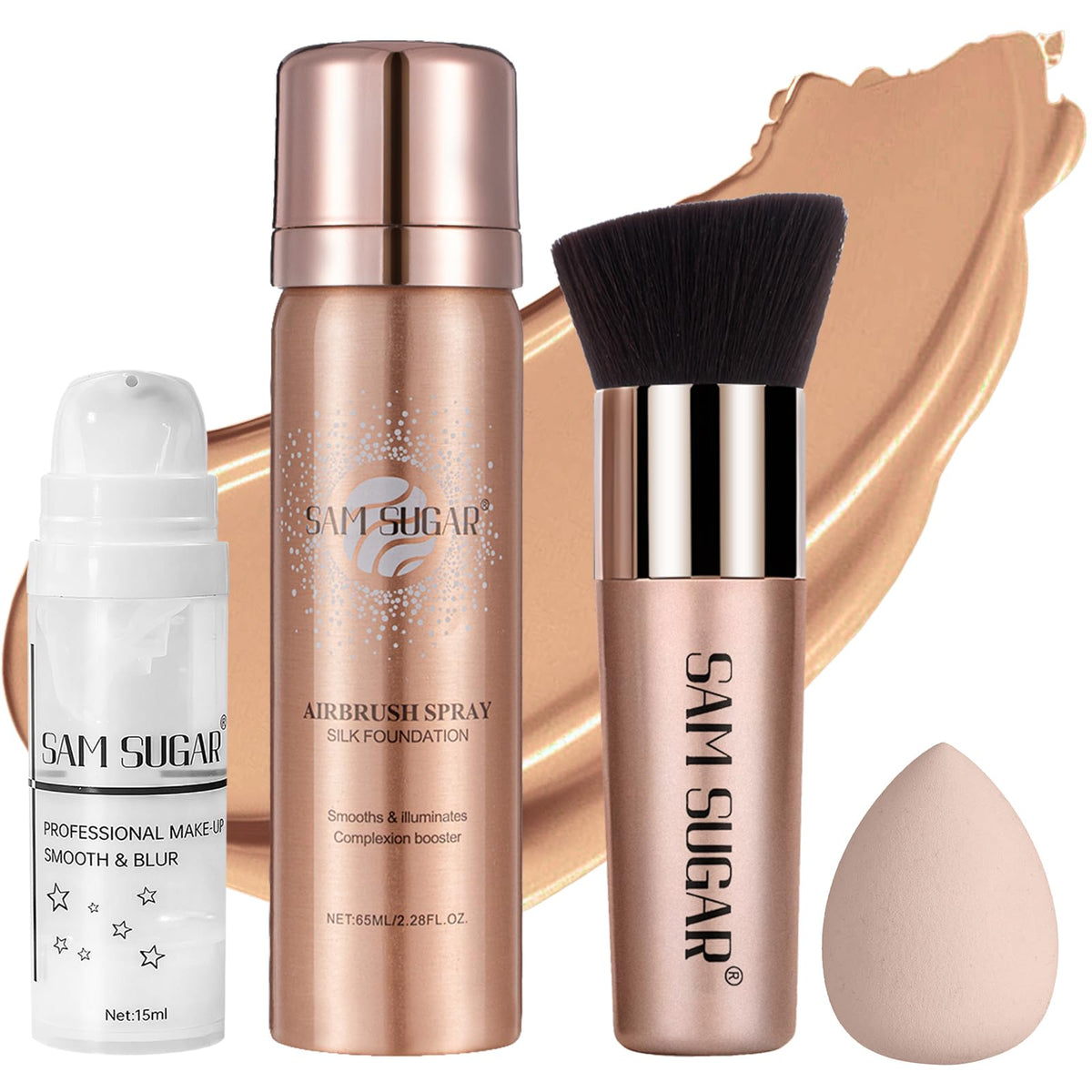 Lezero Airbrush Foundation Spray Set - Waterproof Liquid Matte Foundation & Primer Kit, Sunny Beige