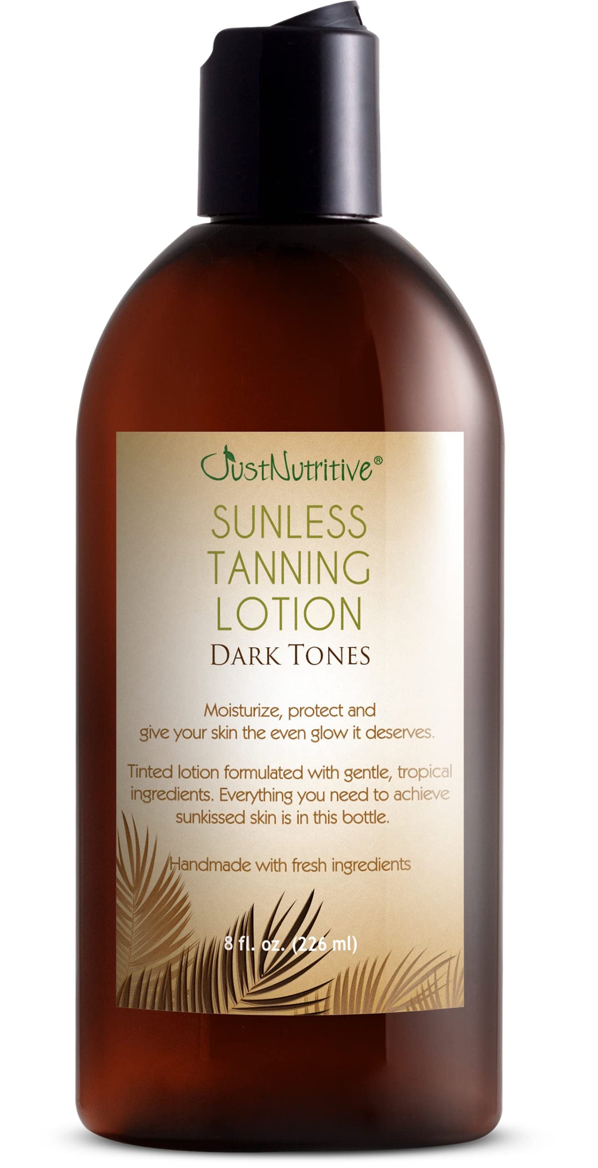 Just Nutritive Sunless Tanning Lotion - Dark Tones, 8 Oz Self-Tanner With Bronzer For Body Glow