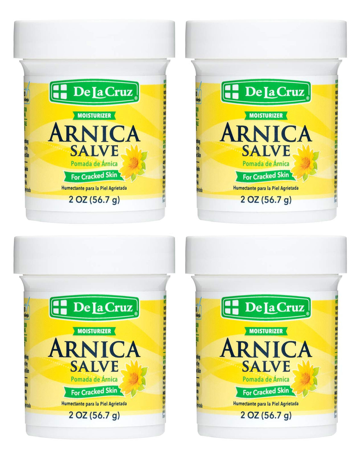 De La Cruz Arnica Salve - 4 Jars Foot Cream & Hand Salve For Dry, Cracked Skin, 24 Hour