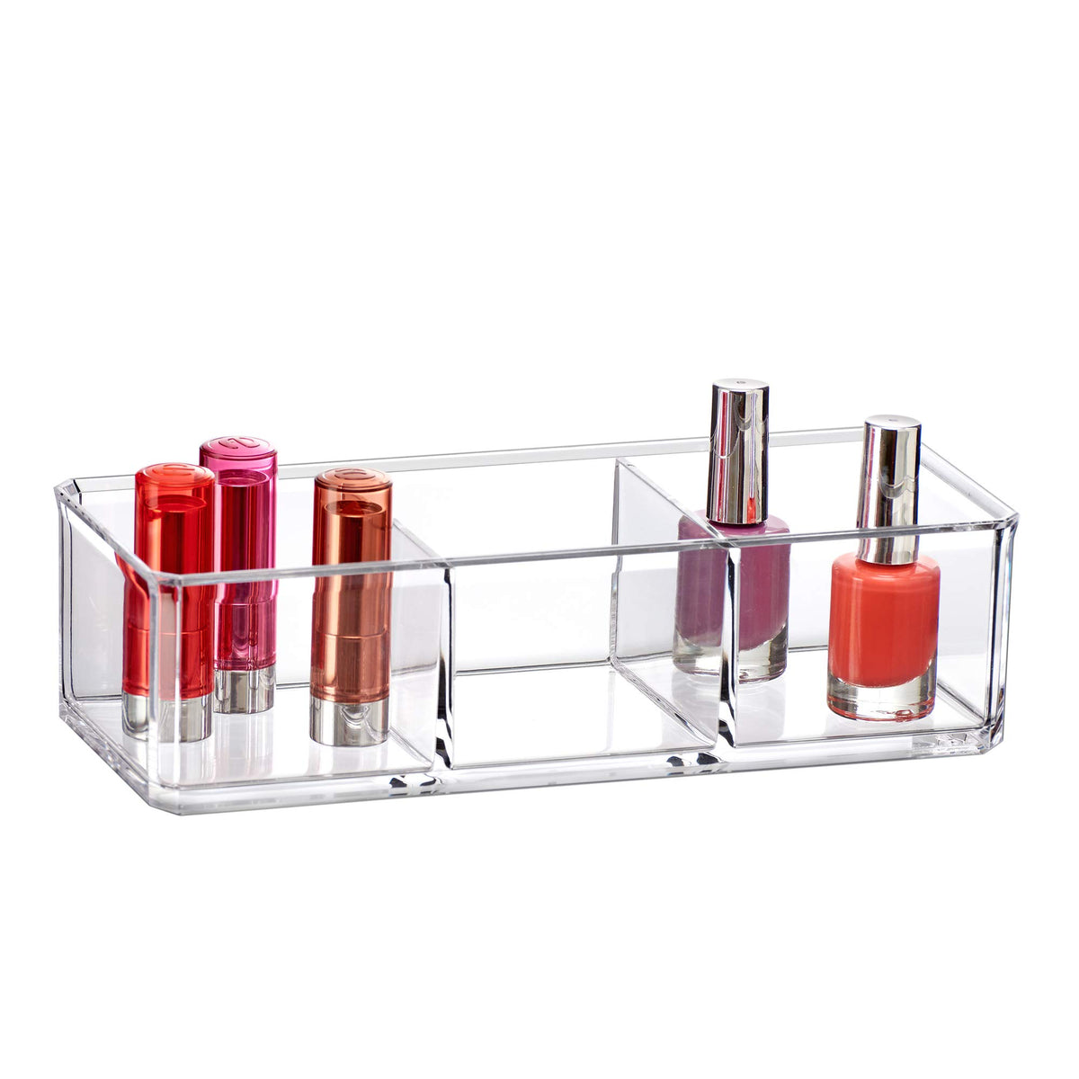 Amazing Abby Acrylic Makeup Organizer - 3-Compartment Clear Lipstick Holder For Vanity Storage