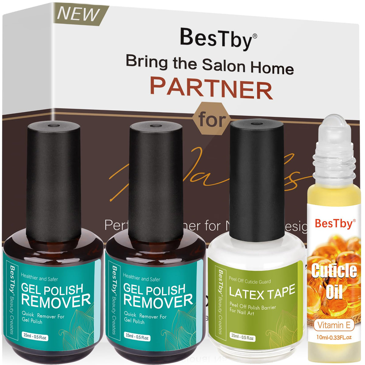 Bestby Gel Nail Polish Remover & Liquid Latex Tape Barrier - Quick Gel Polish Removal, 4 Pack