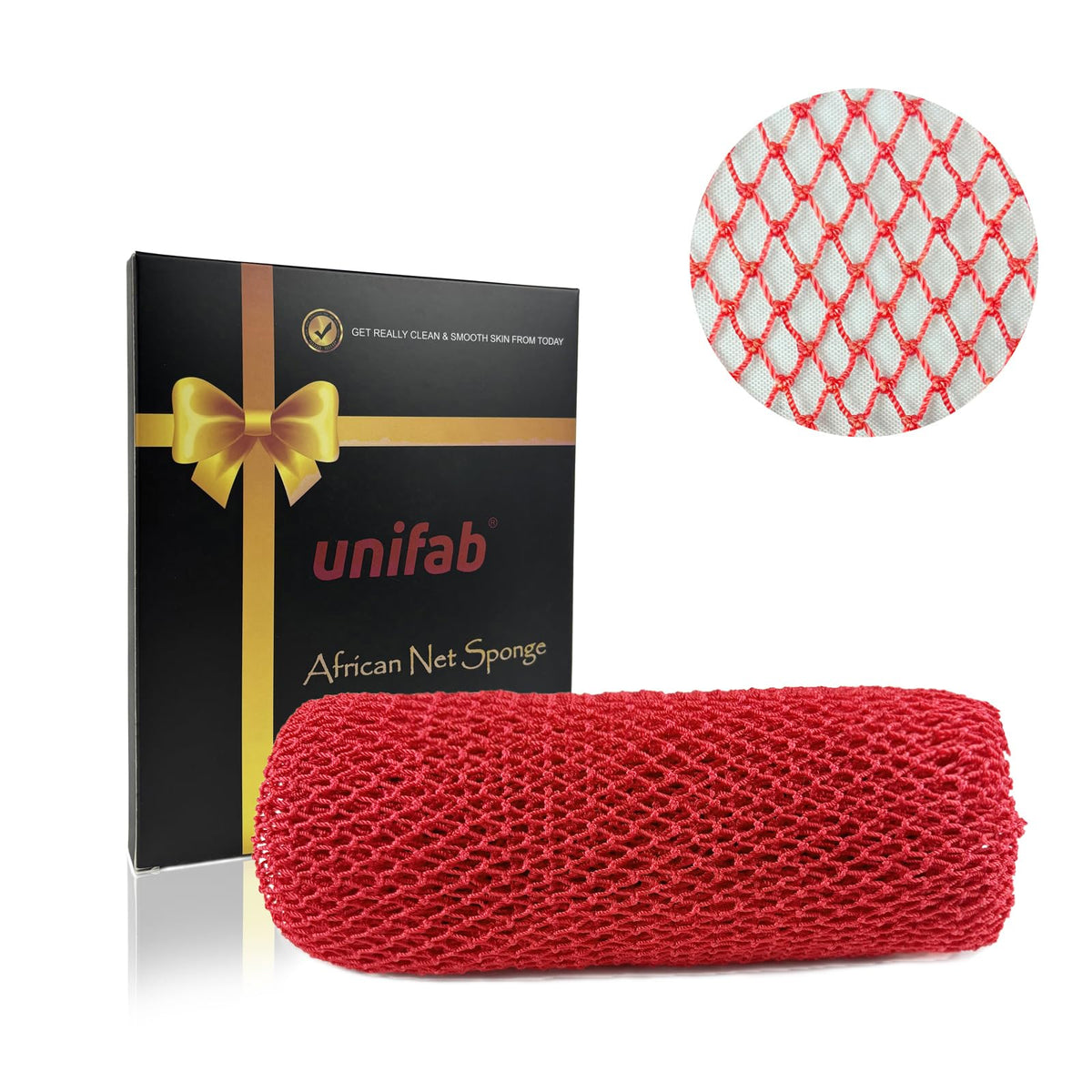 Unifab African Exfoliating Net Sponge - Red Nylon Bath Scrubber, 1 Count For Shower