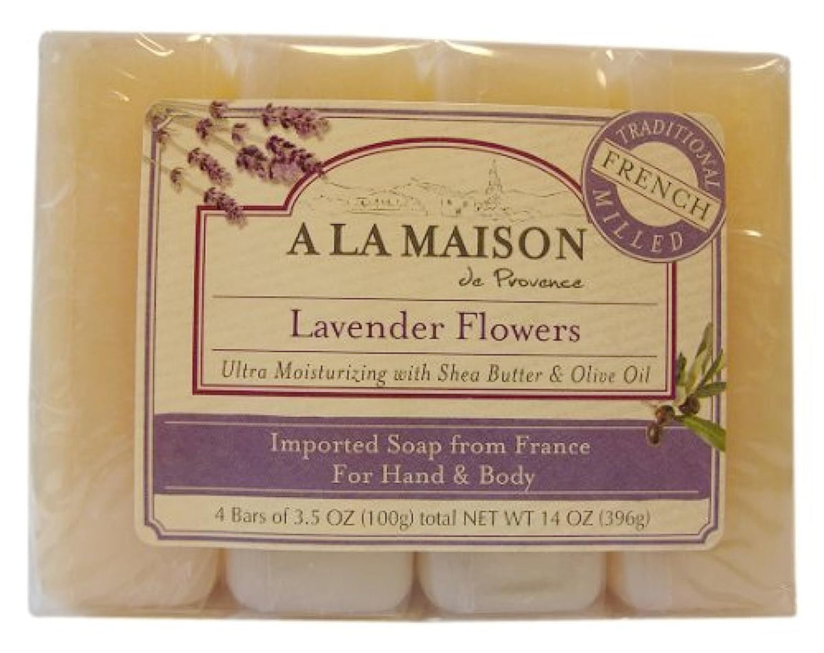 A La Maison Lavender Flower Bar Soap, 4-Pack, 3.5 Ounce Each - Moisturizing & Gentle