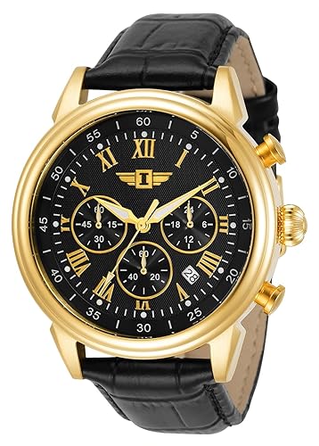 Invicta Men'S 90242-003 Chronograph Watch, Black Dial, Black Leather, 44Mm, Gold-Plated Stainless Steel