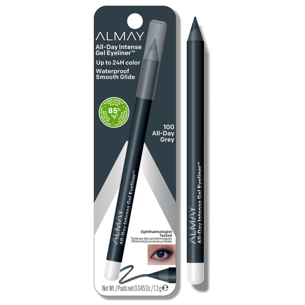 Almay Waterproof Gel Eyeliner Pencil, Fade-Proof, 100 All Day Grey, Easy To Sharpen, 0.045