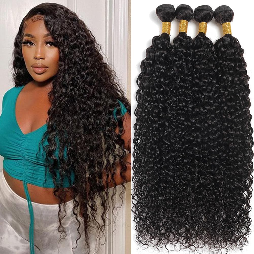 Seekomi 100% Unprocessed Virgin Water Wave Human Hair Bundles 14 16 18 20 Inch Natural Black