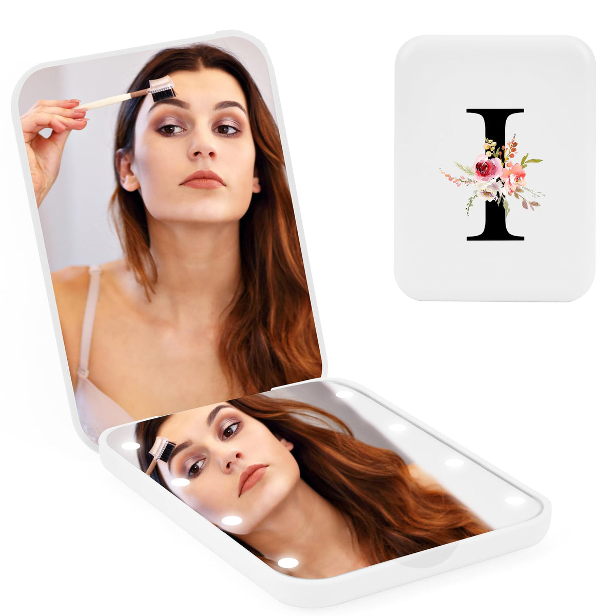 Bugarore Personalized Led Compact Mirror For Women, 1X/3X Magnifying Makeup Travel Mirror