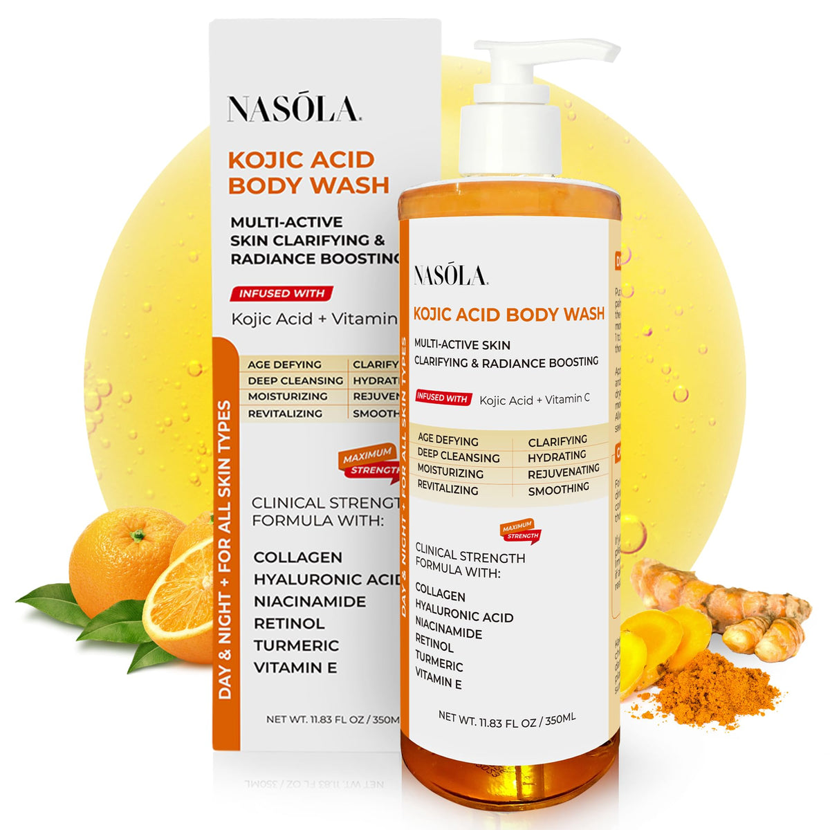 Nasola Kojic Acid Soap Body Wash With Turmeric & Vitamin C - 11.83 Fl Oz, Unscented Exfoliating