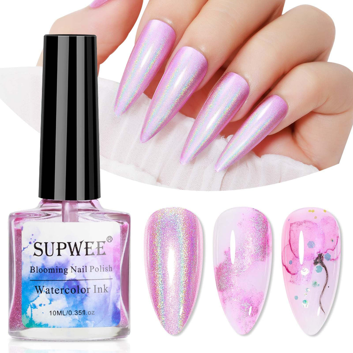 Supwee 2 In 1 Purple Marble Nail Polish & Holographic Gel - 0.33 Fl Oz Nail Art Design 