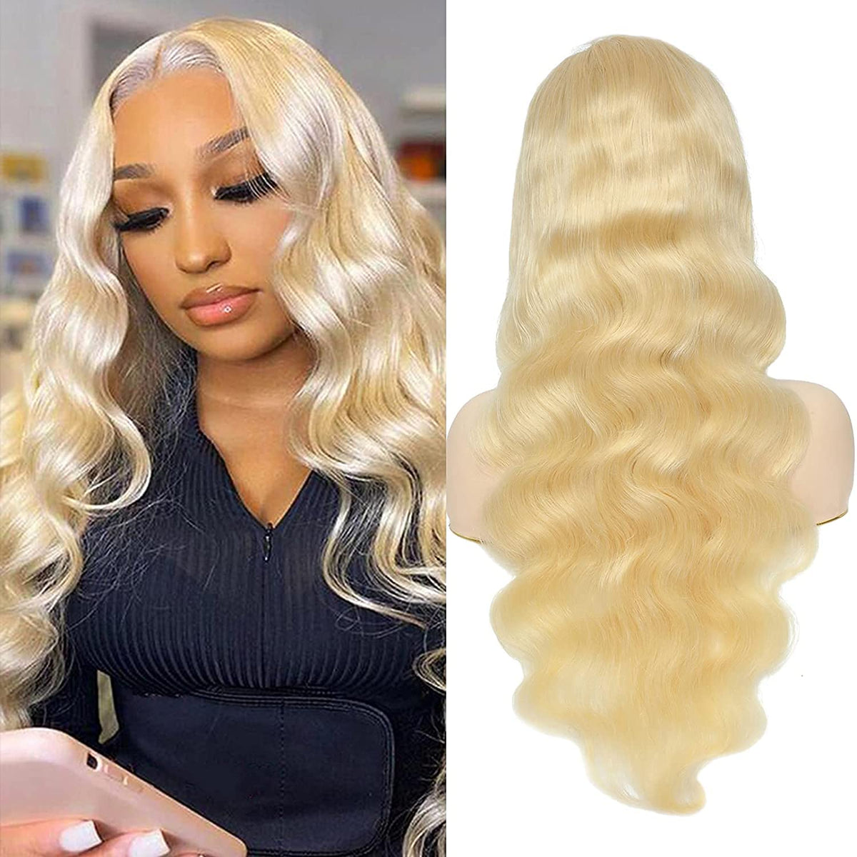 Loyom 30&quot; Body Wave Lace Front Wig, 10A Brazilian Human Hair, Blonde, Pre-Plucked With Baby Hair